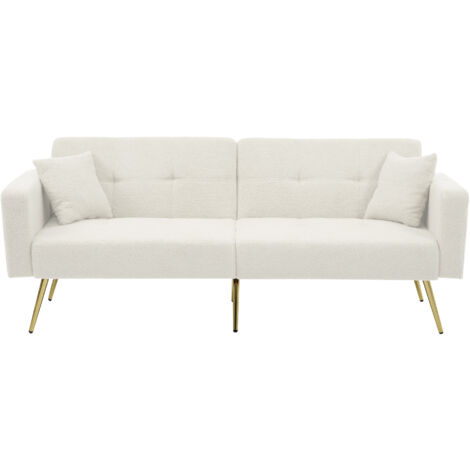 Schlafsofa mit Bettfunktion, verstellbarem Winkel, goldenen Beinen, mit Kissen und seitlichen Aufbewahrungstaschen