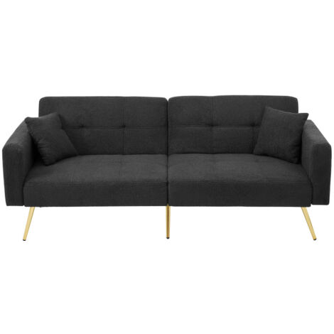 Schlafsofa mit Bettfunktion, verstellbarem Winkel, goldenen Beinen, mit Kissen und seitlichen Aufbewahrungstaschen