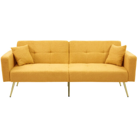 Schlafsofa mit Bettfunktion, verstellbarem Winkel, goldenen Beinen, mit Kissen und seitlichen Aufbewahrungstaschen