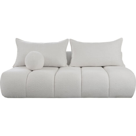 Schlafsofa mit Bettkasten – 3-Sitzer Sofa Couch mit Schlaffunktion, Bettfunktion – Skandinavische Polstercouch im modernen Design – Weicher Bouclé, Bouclestoff – Creme Weiß