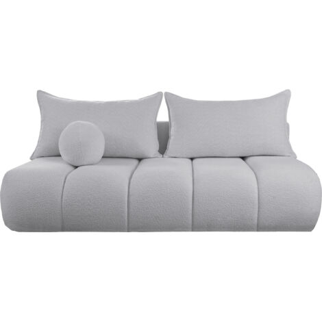 Schlafsofa mit Bettkasten – 3-Sitzer Sofa Couch mit Schlaffunktion, Bettfunktion – Skandinavische Polstercouch im modernen Design – Weicher Bouclé, Bouclestoff – Hellgrau