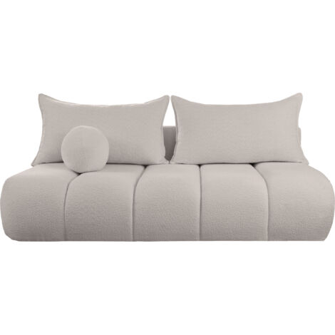 Schlafsofa mit Bettkasten – 3-Sitzer Sofa Couch mit Schlaffunktion, Bettfunktion – Skandinavische Polstercouch im modernen Design – Weicher Bouclé, Bouclestoff – Sand Beige