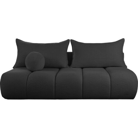 Schlafsofa mit Bettkasten – 3-Sitzer Sofa Couch mit Schlaffunktion, Bettfunktion – Skandinavische Polstercouch im modernen Design – Weicher Bouclé, Bouclestoff – Schwarz