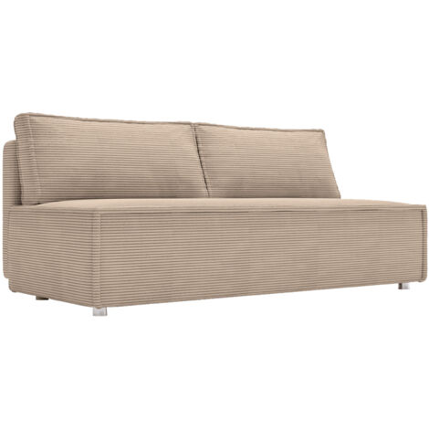 Schlafsofa mit Bettkasten – 3 Sitzer Sofa Couch mit Schlaffunktion, Bettfunktion – Skandinavische Polstercouch im modernen Design – Weicher Cordstoff, Komfortpolsterung – Beige