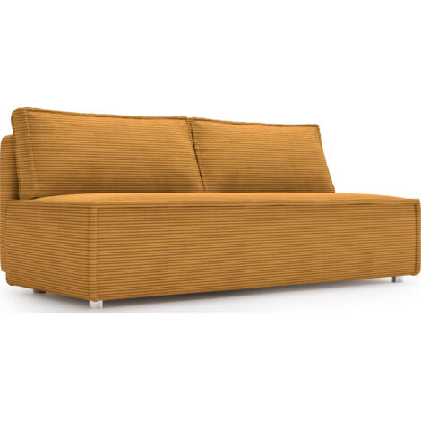 Schlafsofa mit Bettkasten – 3 Sitzer Sofa Couch mit Schlaffunktion, Bettfunktion – Skandinavische Polstercouch im modernen Design – Weicher Cordstoff, Komfortpolsterung – Senfgelb