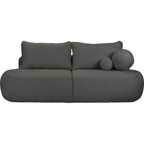 Schlafsofa mit Bettkasten – 3-Sitzer Sofa Couch mit Schlaffunktion – Skandinavische Polstercouch mit Rücken- und Dekokissen für Wohnzimmer – Weicher Boucle in Dunkelgrau