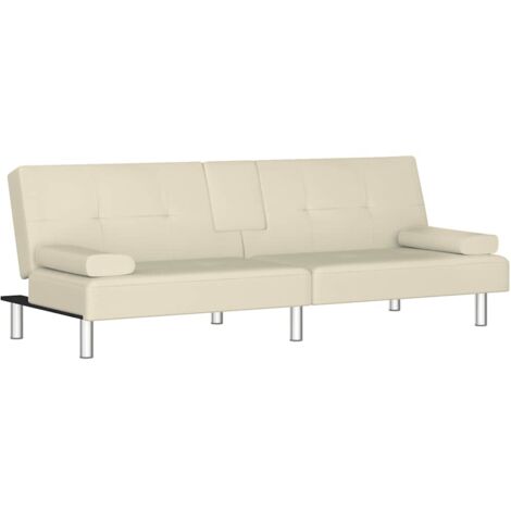 Schlafsofa mit Getränkehaltern Creme Kunstleder vidaXL