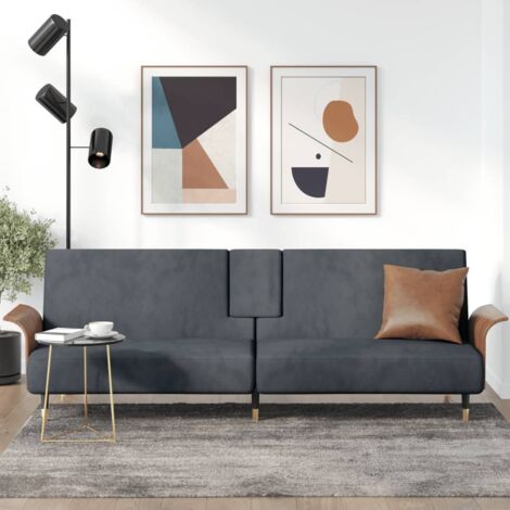 Schlafsofa mit Getränkehaltern Dunkelgrau Samt vidaXL