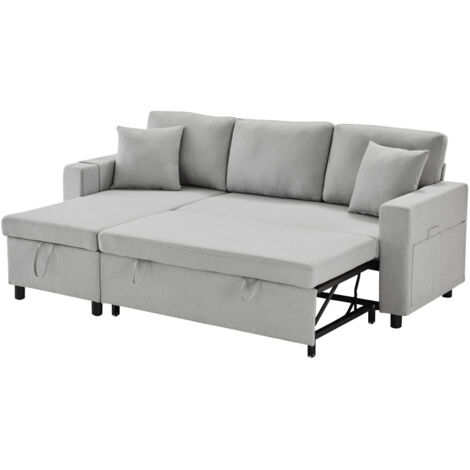 Schlafsofa mit Schlaffunktion, L-förmiges Sofa, Sofa-Chaiselongue mit Stauraum, mit Taschenaufbewahrung, Wohnzimmer-Schlafsofa, links und rechts austauschbare Chaiselongue. [Old sku: N653P34596061G]