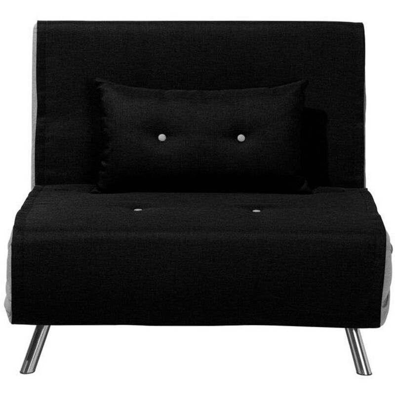 Beliani Sofa Schwarz Stoffbezug Mit Schlaffunktion 1 Dekokissen Silberne Edelstahlbeine Schlafsofa Gästebett Modern Wohnzimmer Ausstattung Möbel