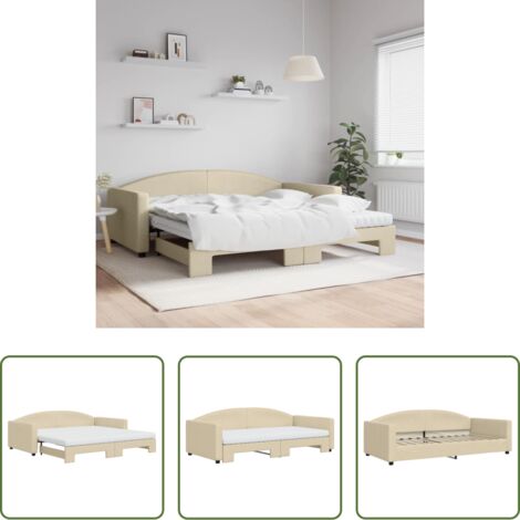Schlafsofa -  Tagesbett Ausziehbar mit Matratzen Creme 100x200 cm Stoff