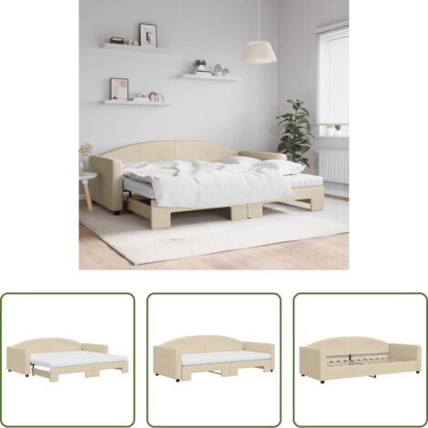Schlafsofa -  Tagesbett Ausziehbar mit Matratzen Creme 90x200 cm Stoff