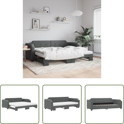 Schlafsofa -  Tagesbett Ausziehbar mit Matratzen Dunkelgrau 100x200 cm Stoff