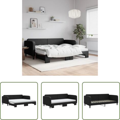 Schlafsofa -  Tagesbett Ausziehbar mit Matratzen Schwarz 90x200 cm Stoff