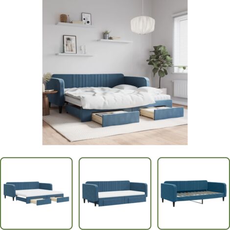 Schlafsofa -  Tagesbett Ausziehbar mit Schubladen Blau 100x200 cm Samt