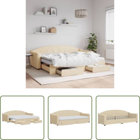 Schlafsofa -  Tagesbett Ausziehbar mit Schubladen Creme 80x200 cm Stoff