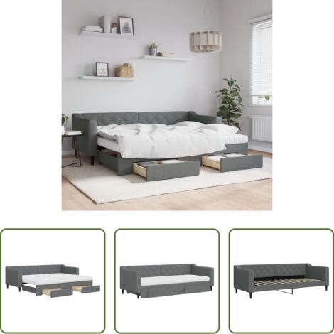 Schlafsofa -  Tagesbett Ausziehbar mit Schubladen Dunkelgrau 80x200 cm Stoff