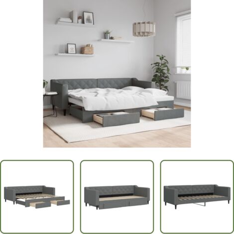 Schlafsofa -  Tagesbett Ausziehbar mit Schubladen Dunkelgrau 80x200 cm Stoff