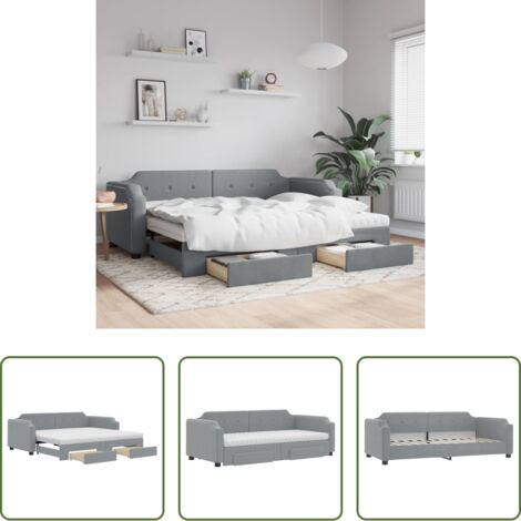 Schlafsofa -  Tagesbett Ausziehbar mit Schubladen Hellgrau 90x200 cm Stoff