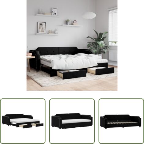 Schlafsofa -  Tagesbett Ausziehbar mit Schubladen Schwarz 80x200 cm Stoff