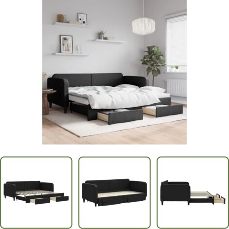 Schlafsofa -  Tagesbett Ausziehbar mit Schubladen Schwarz 90x200 cm Stoff