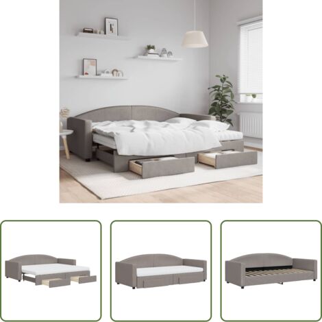 Schlafsofa -  Tagesbett Ausziehbar mit Schubladen Taupe 90x200 cm Stoff
