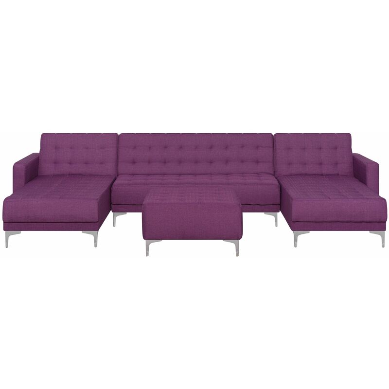 Schlafsofa Polsterbezug Violett 5-Sitzer mit Ottomane U-förmiges Modernes Design - Violett
