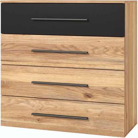 Schlafzimmer-Kommode mit 91 cm Breite in Eiche und schwarz, mit 4 Schubladen - BIRMINGHAM-83