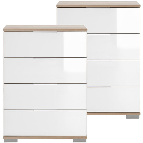 Schlafzimmer Nachttisch 2er Set, auch für Boxspringbett geeignet, in Eiche sägerau Nb. mit weißem Glas ELSTRA-43, B/H/T ca. 52/74/38 cm