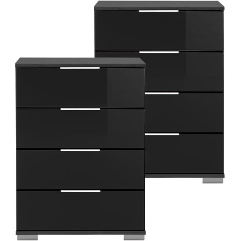 Schlafzimmer Nachttisch 2er Set, auch für Boxspringbett geeignet, in graphit mit schwarzem Glas ELSTRA-43, B/H/T ca. 52/74/38 cm