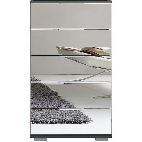 Schlafzimmer Schubkastenkommode in graphit mit Spiegelfront ELSTRA-43, B/H/T ca. 49/102/41 cm