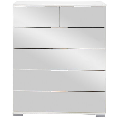 Schlafzimmer Schubkastenkommode in weiß mit Spiegelfront ELSTRA-43, B/H/T ca. 82/102/42 cm