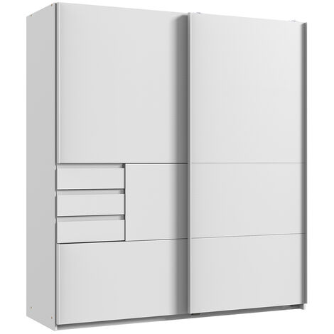 Schlafzimmer Schwebetürenschrank mit 3 Schubkästen in weiß BREGENZ-43, B/H/T ca. 180/198/65 cm