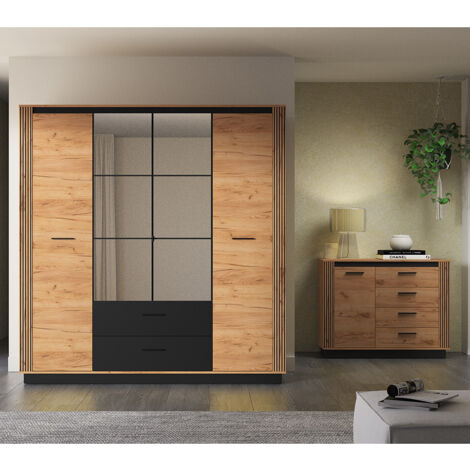 Schlafzimmer Set 2 teilig modern in Eiche und schwarz URBANIA-131