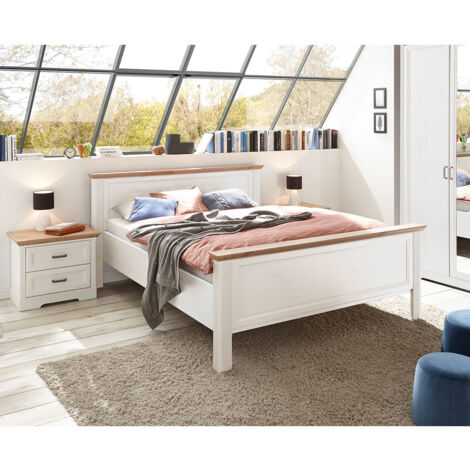 Schlafzimmer Set 3-teilig Bett 160x200cm Pinie weiß mit Eiche JÜLICH-77