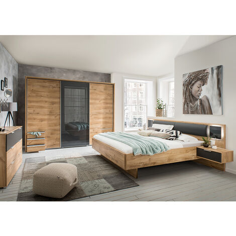 Schlafzimmer Set 3-teilig VIESTE-43 mit Bett 160x200 in graphit mit Eiche