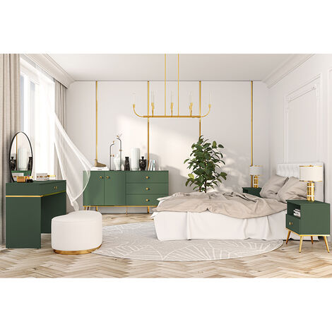 Schlafzimmer Set, 4-teilig, FASANO-131, in grün mit Schminktisch, Kommode & 2 Nachtschränken