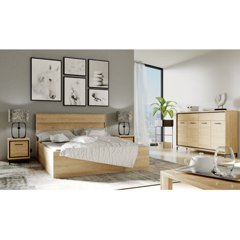 Schlafzimmer Set 4-teilig inkl. Bett 160x200 cm modern in Eiche MEGARA-161