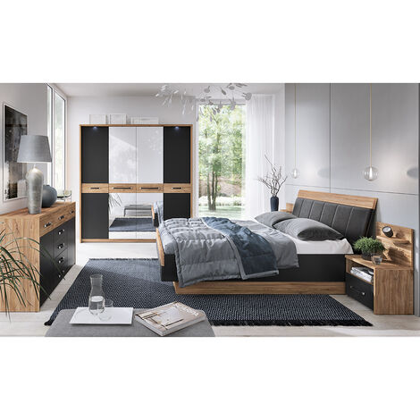 Schlafzimmer Set 5-teilig MANAGUA-129 mit Bett 160x200 in Eiche mit schwarz matt