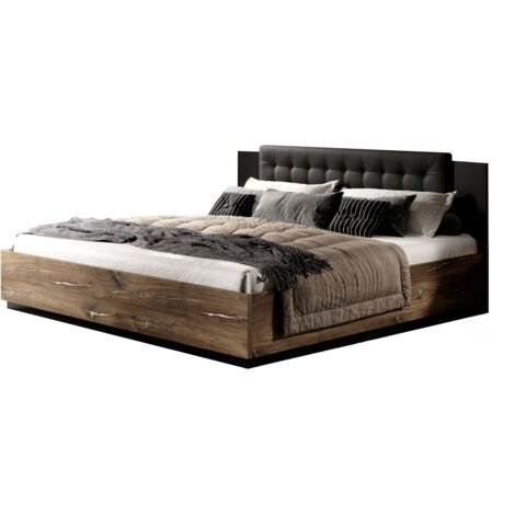 Schlafzimmerbett inkl. Lattenrost, Liegefläche 160 x 200 cm SOLMS-83 in Flagstaf Eiche dunkel Nb. und silber, kombiniert mit schwarz, B/H/T: ca. 166/90/205 cm