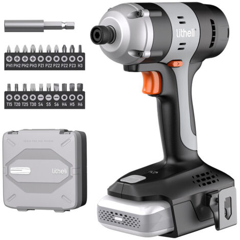 Schlagbohrschrauber, 1/4" Sechskantschaft, Akku Schrauber mit 20V 2.0 Ah Akku, 180Nm, 3000IPM, einschließlich LED, Gürtelclip und 21 Zubehörteilen Litheli