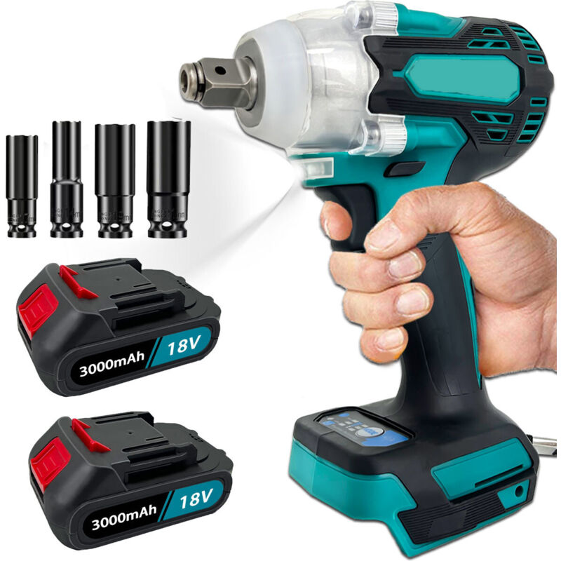 Clé à chocs batterie 18v brushless, 1/2' sans balais sans fil Couple 350Nm Fréquence d'impact de l'outil électrique : 2x5.5Ah batterie ,Compatible