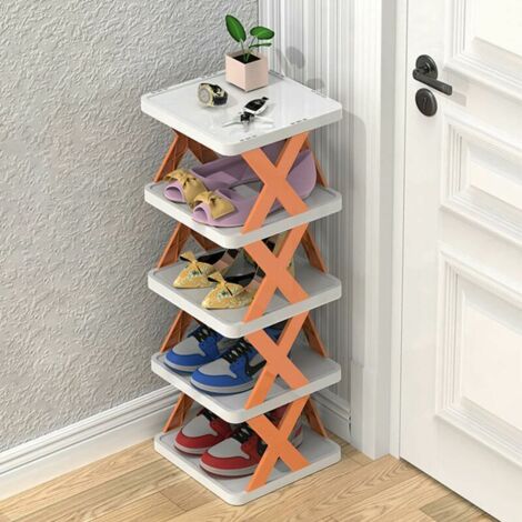 Schlankes 5-Schuhregal, 5-stufiges vertikales Schuhregal, Schuh-Organizer, stabiles Schuhregal, Orange