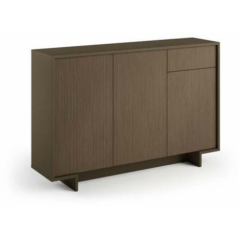 Schlankes Sideboard mit 3 Türen, Schublade und drei Innenregalen in dunkler gerippter Bronze