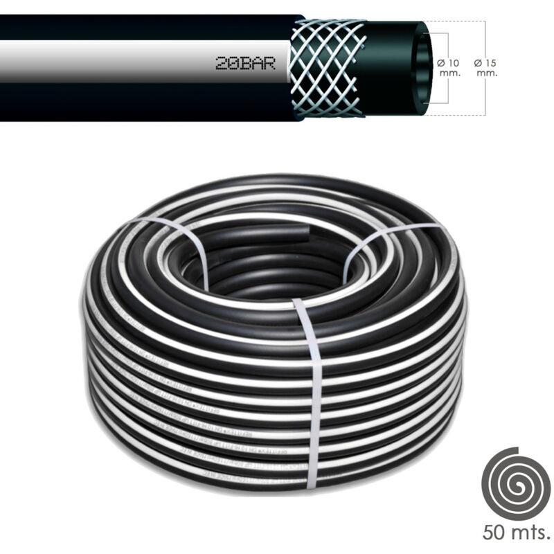 Schwarzer Druckluftschlauch 10 x 19 mm. 20 bar, 50 Meter Rolle