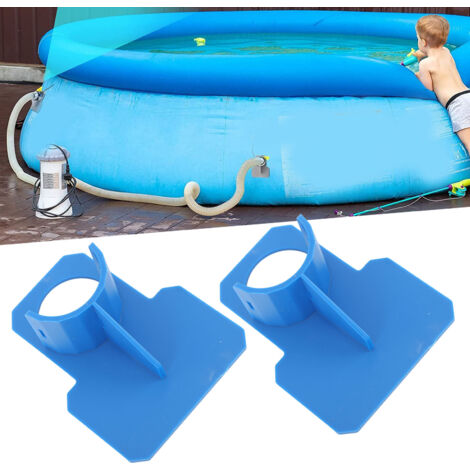 Schlauchhalterung für Aufstellpools – 2er-Pack ABS-Halterungen mit Befestigungsmaterial und Klemmen – Blaues Schlauchzubehör