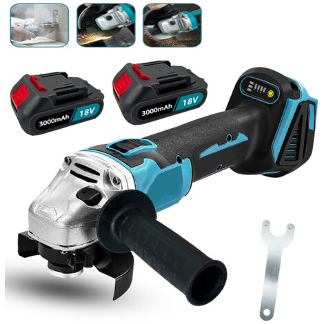 Schleifer, 18 V 125 mm Li-Ion Akku-Elektro-Winkelschleifer, Schleifer + 2 Stück 3,0 A Akku + Ladegerät kompatibel mit Makita Akku