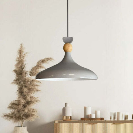 Schlichte Grau Pendelleuchte in Hutform aus Holz – Vintage-Kronleuchter E27 Ø35 cm für Wohnzimmer, Schlafzimmer oder Esszimmer