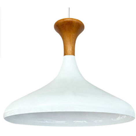 Schlichte Hängelampe aus Weiße Holz für das Kopfteil, Innen weiß – Vintage Kronleuchter E27 Ø35 cm für Wohnzimmer, Schlafzimmer oder Esszimmer
