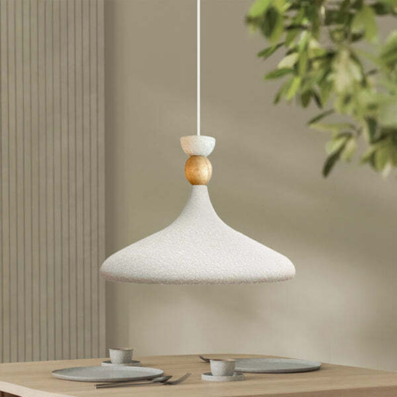 Bamyum Schlichte Weiß Pendelleuchte In Hutform Aus Holz – Vintage-kronleuchter E27 Ø35 Cm Für Wohnzimmer, Schlafzimmer Oder Esszimmer